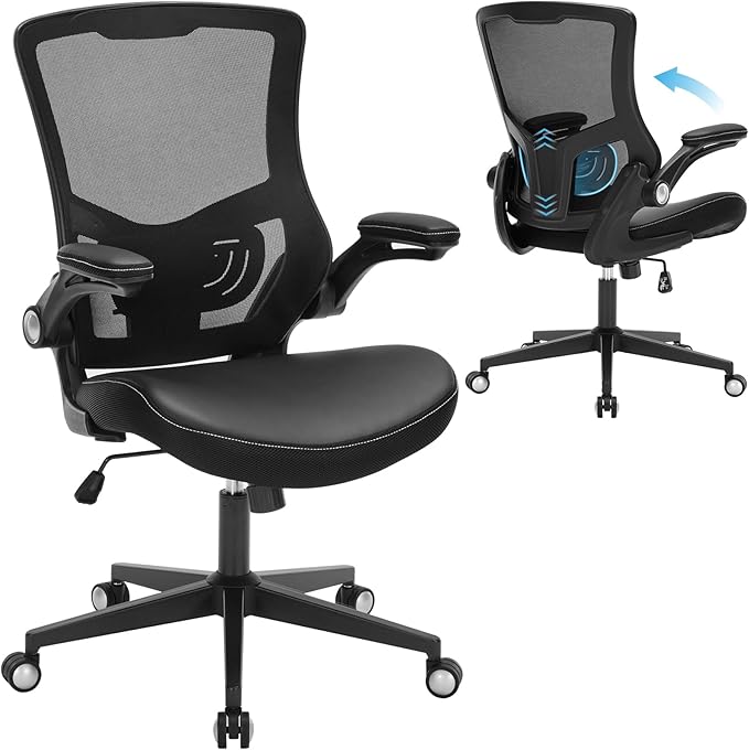 Office Chair Ergonomic Desk Chair 350lbs Comfy Mesh Computer Chair with Adjustable Lumbar Support Flip-up Armrests, Executive Rolling Swivel Comfy Task Chair for Home Office