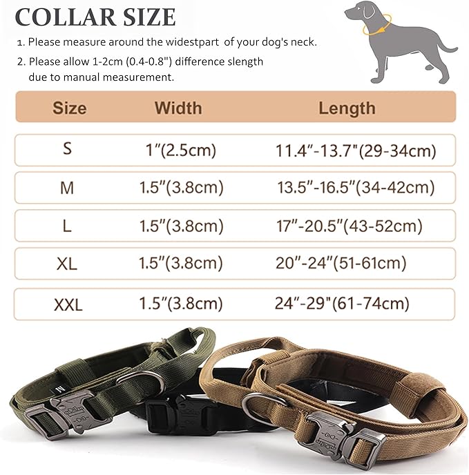 Tactical Dog Collar, Adjustable Military Training Nylon Dog Collar with Control Handle and Heavy Quick-Release Metal Buckle for Small Medium Large Dogs, Yellow S