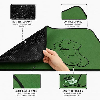 2 Pack Washable Pee Pads for Dogs 24"x36", Reusable Training Puppypads Absorbency Non-Slip & Leak-Proof for Pet Whelping Box Playpen Crate Sofa Bed Floors (Green)