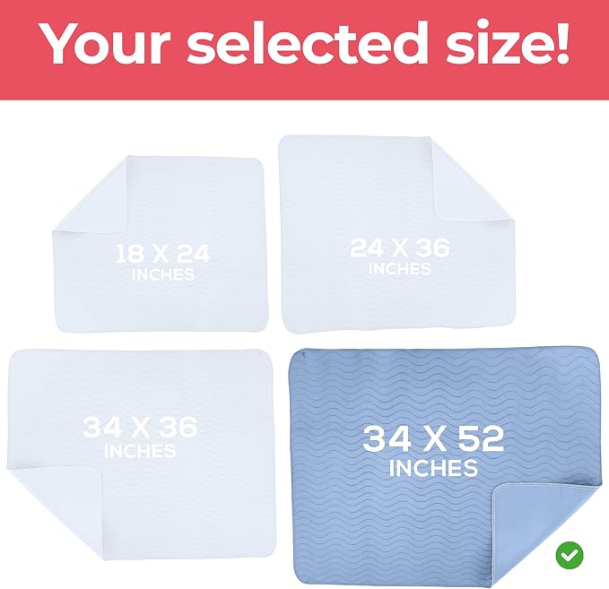 Utopia Bedding Washable Underpads 34" x 52" (Pack of 6), Waterproof Reusable Heavy Absorbency Incontinence Bed Pads for Adults, Kids, Elderly and Pets, Bedwetting Pads for Sofa and Couch (Blue)