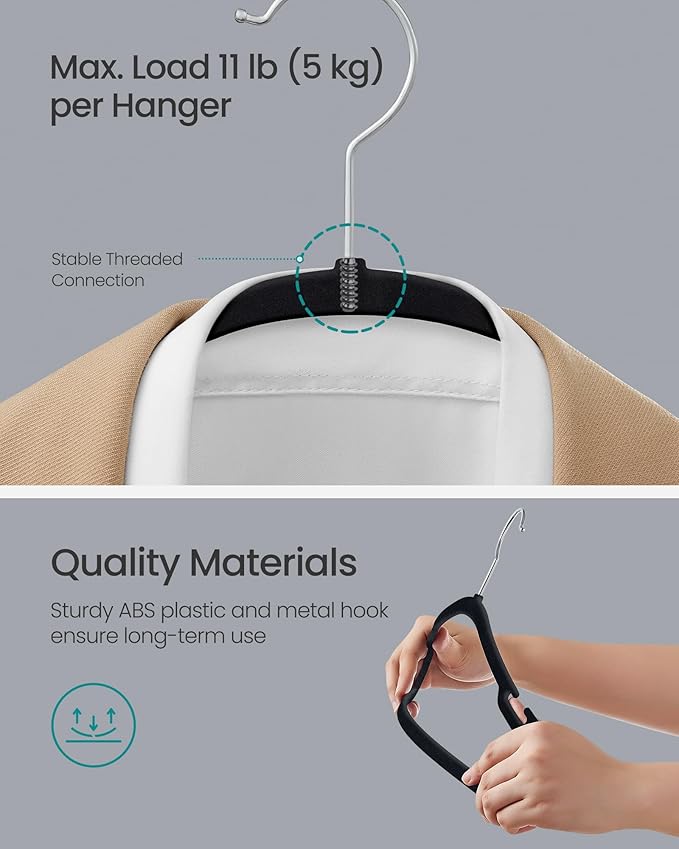 SONGMICS Velvet Hangers 50 Pack, Non-Slip Clothes Hangers, 17 x 8.3 Inches, Coat Hangers with Wide Shoulder Notches, Pants Bar, 360° Swivel Hook, Space-Saving, for Closet, Ink Black UCRF039B03