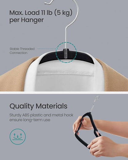 SONGMICS Velvet Hangers 50 Pack, Non-Slip Clothes Hangers, 17 x 8.3 Inches, Coat Hangers with Wide Shoulder Notches, Pants Bar, 360° Swivel Hook, Space-Saving, for Closet, Ink Black UCRF039B03