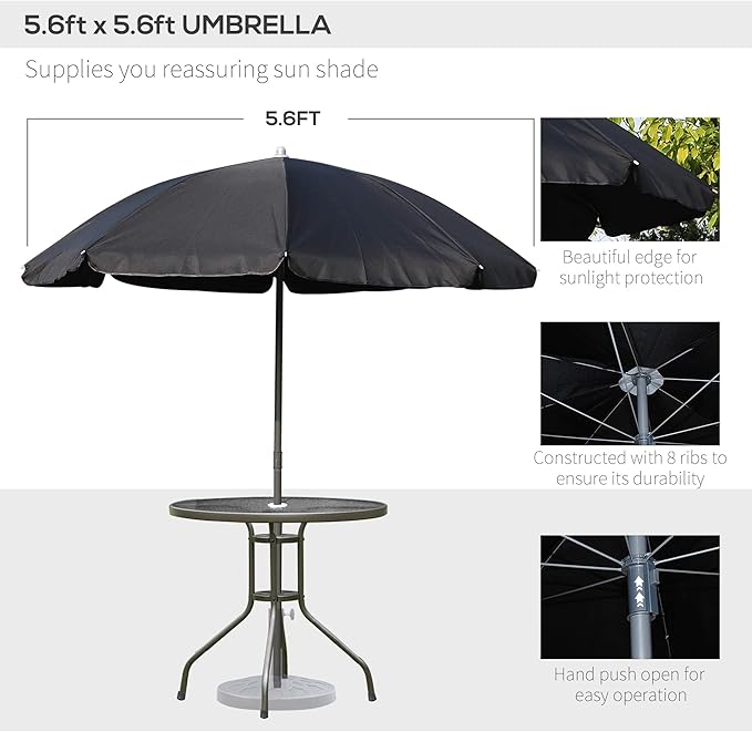 Outsunny 6 Piece Patio Dining Set for 4 with Umbrella, Outdoor Table and Chairs with 4 Folding Dining Chairs & Round Glass Table for Garden, Backyard and Poolside, Black