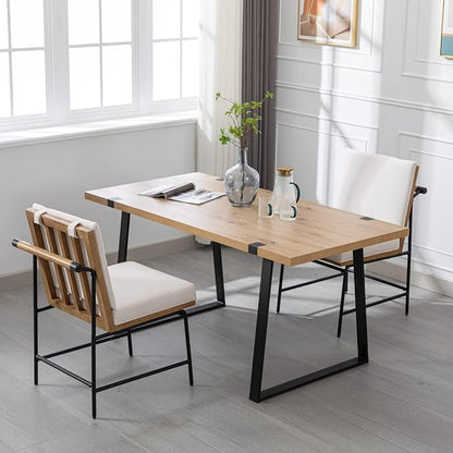 HEAH-YO Modern Dining Chairs Set of 4, Linen Upholstered Dining Chairs with Backrests, Armless Dining Room Chairs for Kitchen, White