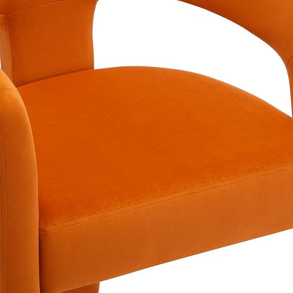 Modern Velvet Fabric Upholstered Dining Chairs with Open-Back, Cute Barrel Side Chairs Kitchen Armchair Accent Chairs for Dining Room Bedroom, Orange