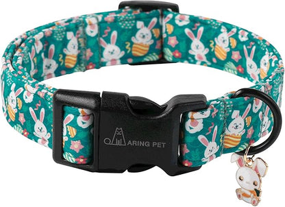 ARING PET Easter Dog Collar-Cute Green Easter Eggs Dog Collar, Adjustable Carrot&Rabbit Pet Collars Puppy Collar Gifts with Quick Release Buckle for Girl&Boy Dogs