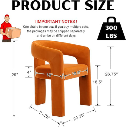 Modern Barrel Dining Chairs Set of 4, Velvet Upholstered Accent Side Chair with Arms Comfy Makeup Vanity Chairs, Dining Living Room Kitchen Chairs, Orange