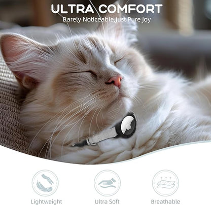 AirTag Cat Collars, Stretchy Collar with Apple AirTag Holder and Bell, Breakaway Ultra Design Elastic GPS Tracking Collars for Cats and Puppies, (7.5-12.5 Inch), Gray