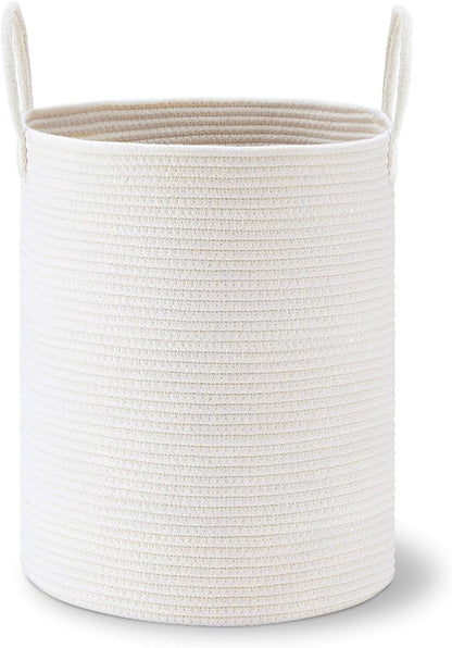VIPOSCO Large Laundry Hamper, Tall Woven Rope Storage Basket for Blanket, Toys, Dirty Clothes in Living Room, Bathroom, Bedroom - 53L White