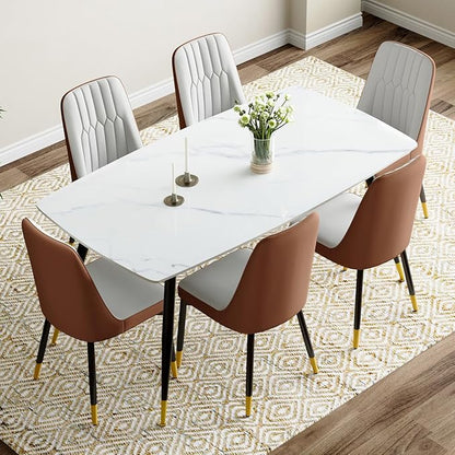 7 Piece Modern Dining Set, 62'' Sintered Stone Dinner Table for 6, Easy to Assemble