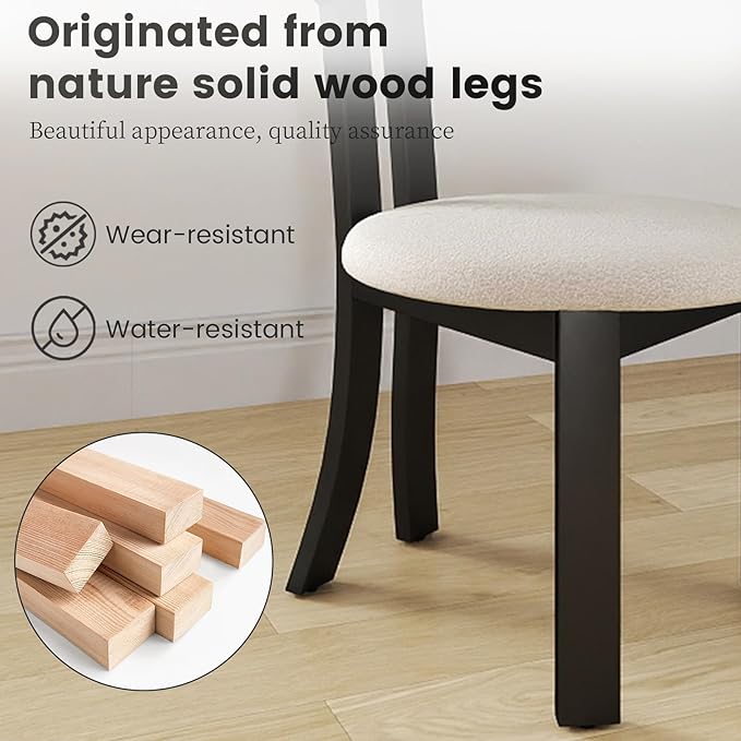 Wooden Dining Chairs Set of 4 Upholstered Kitchen & Dining Room Sherpa Chairs, Mid Century Modern Dining Chairs White with Black Legs