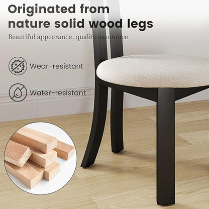 Wooden Dining Chairs Set of 4 Upholstered Kitchen & Dining Room Sherpa Chairs, Mid Century Modern Dining Chairs White with Black Legs