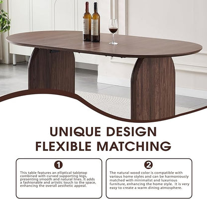 71'' Wood Dining Table,Oval Kitchen Table for 6-8,Walnut Table with Dual Pedestal Base,Farmhouse Dining Table Ideal for Kitchen,Dining Room(Easy to Assemble)