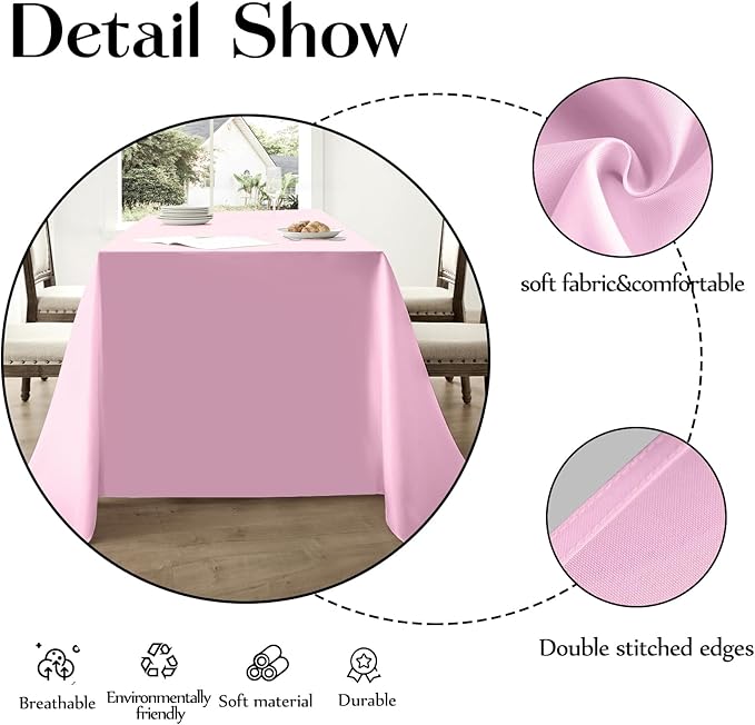 Rectangle Tablecloths 90x132 Inch 10 Pack Pink Tablecloth for 6ft Washable Decorative Polyester Table Cloths for 8ft Dining Table Banquets Buffet Parties and Wedding