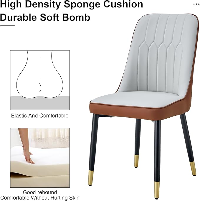 Dining Chairs Set of 2，Modern Dining Chairs, Equipped with PU Leather Backrest Cushions and Black Metal Legs, Suitable for Restaurants, Kitchens, and Bedrooms Dining Room Chairs