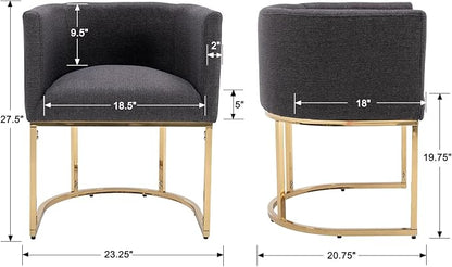 Linen Fabric Dining Chair Modern Barrel Arm Chairs with Black Frame, Upholstered Kitchen Chairs 18.5" Wide Accent Chair for Living Room Dining Room Restaurant, Charcoal