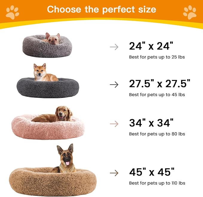Calming Dog Bed Anti-Anxiety Donut Dog Beds for Small Medium Large Dogs,Washable Plush Fluffy Indoor Cat Kitten Round Cuddler Cushion (Brown, XX-Large)