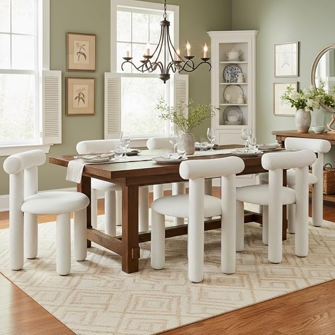 DUOMAY Modern White Boucle Dining Chairs Set of 2, Sherpa Upholstered Kitchen Chairs Armless Barrel Back Dining Chair, Living Dining Room Chairs, Reception, White