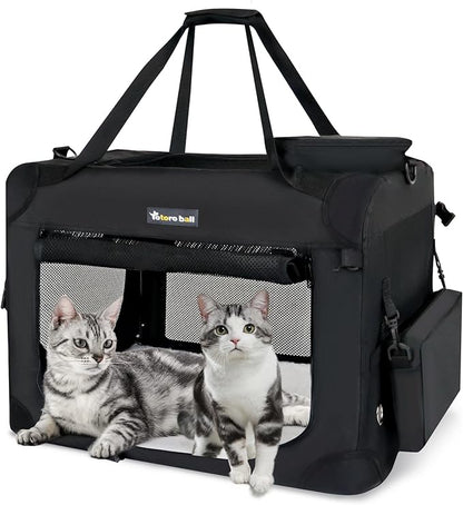 Extra Large Cat Carrier for 2 Cats Collapsible Soft Pet XL Crate for Large/Medium Cats 20lbs Car Travel Portable Bag with Water Bottle Slot For Long Trips (Black, 24.0"L x 16.5"W x 16.5"H)