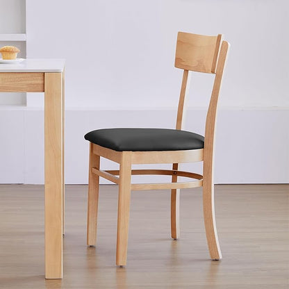 Livinia Mint Dining Chair Set of 2, Solid Malaysian Oak PU Leather Upholstered Cushion Seat, Straight Back Side Chairs (Natural)