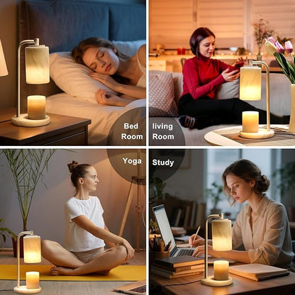 Marble White Candle Warmer Lamp, Bedroom Home Decor Marble Base White Electric Candles Warmer with Timer & Dimmer, Housewarming Gifts, Spring & Easter Decorations