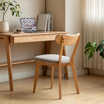 Solid Wood Upholstered Dining Chairs Set of 2 - FAS-Grade North American Oak | Heavy Duty Kitchen Dining Chairs with Ergonomic Curved Back | Easy Assembly | 400 lb Capacity