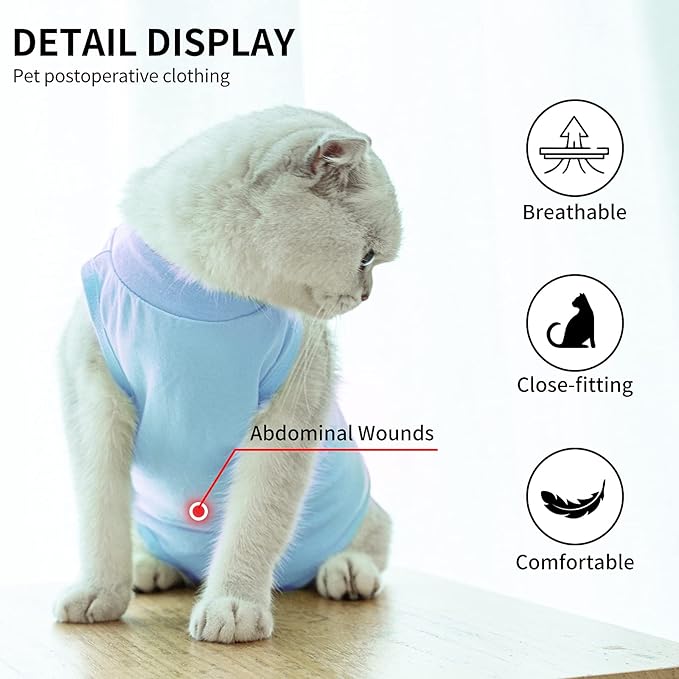 Kitten Onesies,Cat Recovery Suit for Abdominal Wounds or Skin Diseases,After Surgery Wear Anti Licking Wounds,Breathable E-Collar Alternative for Cat Blue M