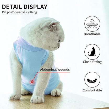 Kitten Onesies,Cat Recovery Suit for Abdominal Wounds or Skin Diseases,After Surgery Wear Anti Licking Wounds,Breathable E-Collar Alternative for Cat Blue M