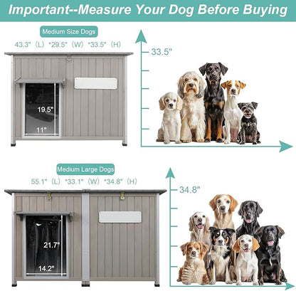 Large Outdoor Dog House Waterproof for Small to Large Dogs, Outdoor Indoor Doghouse Kennel Shelter Weatherproof with Anti-Chewing Iron Frame, Wndow, Open Roof, Removable Floors(43" L*29.5" W*33.5" H)