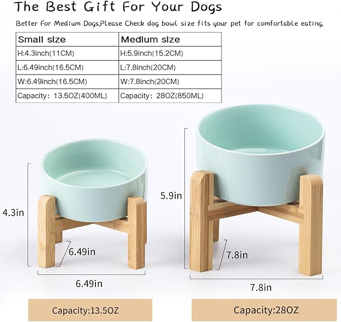 Petygooing Elevated/Raised Ceramic Dog Bowl for Small Breeds, Dog Food Water Dish with Stand,Pet Feeding Bowl with Anti Slip Rubber for Cats and Small Dogs Puppy 13.5 OZ (5.1In / 1.7 Cups) Blue Sky