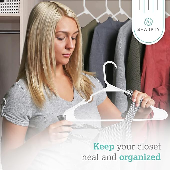 Sharpty - Plastic Hangers - Adult Clothes Hangers - T-Shirt, Dress, Coat Hangers & Accessories - Notched Hanger, Durable & Versatile Color Clothing Closet Hanger(20-Pack,White)