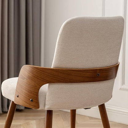 Dining Room Chairs Set of 2,Mid Century Modern Kitchen Chairs,Upholstered Beige Fabric Accent Chairs,Metal Legs Wooden Desk Chairs Armless and No Wheels for Kitchen Dining Living Room