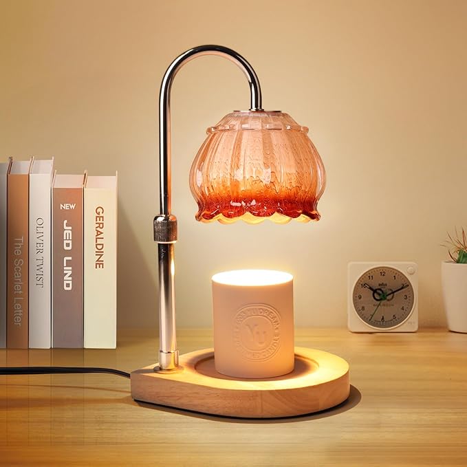 Candle Warmer Lamp with Timer, Adjustable Height Dimmable Candle Warmer Light, Gift for Women Glass Shade Electric Jar Candle Warming Lantern,Home Decor Cozy House Warming Gifts,Coffee