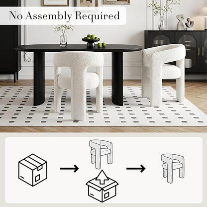 Modern Sherpa Dining Chairs Set of 4, Upholstered Barrel Chairs with Arms Comfy Accent Side Chairs for Living Room/Dining Room/Reception, White