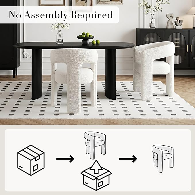 Modern Sherpa Dining Chairs Set of 6, Upholstered Barrel Chairs with Arms Comfy Accent Side Chairs for Living Room/Dining Room/Reception, White