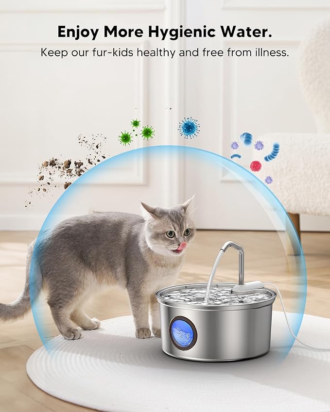 Cat Water Fountain Filters - 108oz/3.2L Cat Water Fountain, Stainless Steel Pet Fountain Dispenser for Cats, Dogs, Multiple Pets (10 pcs Filters)