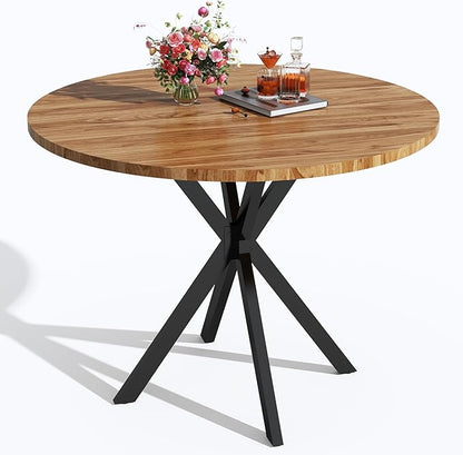 Round Dining Table, 39 Inch Modern Round Walnut Dining Table with Black X Base, Kitchen Leisure Table for 4-5 People Small Space Dining Room, Apartment, Kitchen