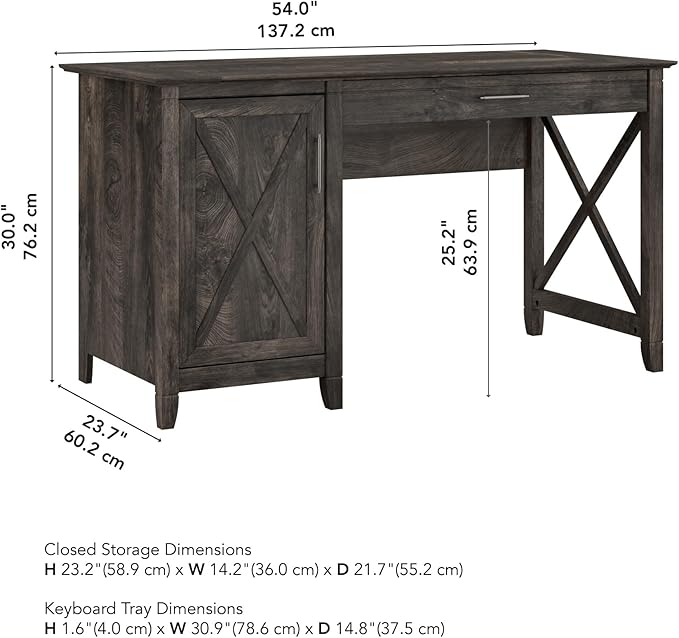 Bush Furniture Key West Computer Desk with Storage | Farmhouse PC Table for Home Office in Dark Gray Hickory | 54W x 24D