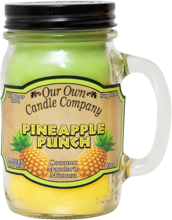 Our Own Candle Company, Pineapple Punch Scented Mason Jar Candle, 100 Hour Burn Time, 13 Ounces