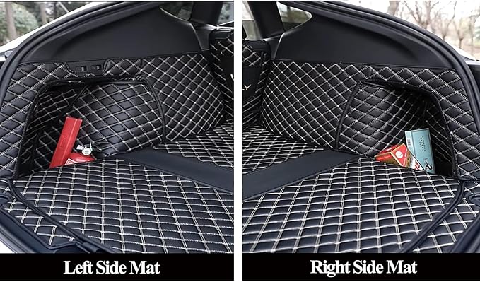 Car Cargo Mat Compatible with BMW-X5 2019-Current Backrest Mat+Trunk Mat+Hight Side Mat Full Coverage Trunk Liner Luxury Leather-Black with Black Stitching