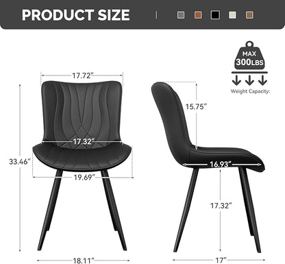 Dining Chair Set of 2 PU Leather Dining Room Chairs Upholstered Comfy Dining Chairs Modern Kitchen Armless Side Chair with Sturdy Metal Legs,Black