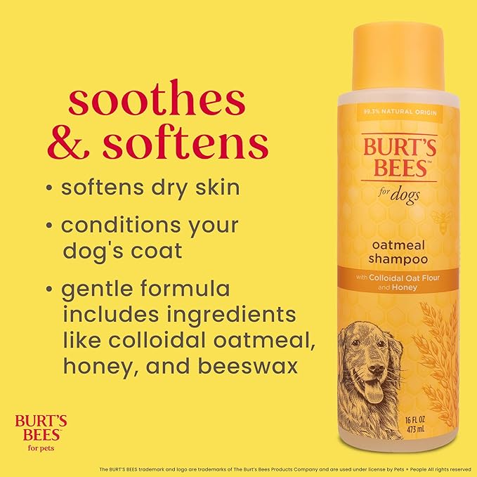 Burt’s Bees for Pets Oatmeal Dog Shampoo with Honey, Soothing Dog Shampoo for Itchy and Sensitive Skin, pH Balanced Formula That Gently Cleans and Moisturizes Dog Coats, 16 Fl Oz