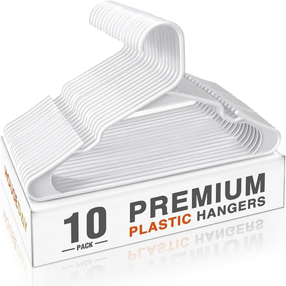 HOUSE DAY Premium Plastic Hangers 10 Pack, Clothes Hanger Space Saving, Heavy Duty Coat Hanger - Durable and Strong Closet Organizers and Storage Makes It Ideal Dorm Room Essentials (White)