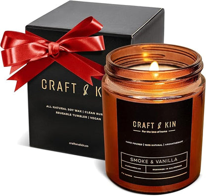 Craft & Kin Christmas Scented Candles for Men | Premium Smoke & Vanilla Holiday Candle for Home | All-Natural Scent | Long Lasting Winter Candles, 45-Hour Burn Time, 8oz