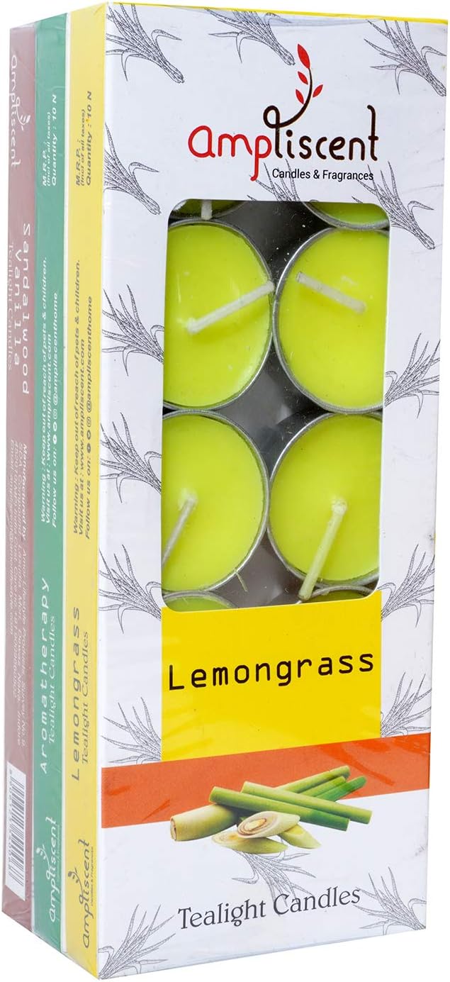 TeaLights Candles I Sandalwood Vanilla + Aromotherapy + Lemongrass I Pack of 3-30 Premium Tealights I Long-Lasting Aroma | for Home Decor, Meditation, Christmas & Holiday Gifts
