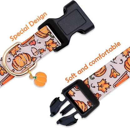 Faygarsle Orange Dog Collar with Pumpkin Leaf Patterns Cute Puppy Collar for Fall Autumn Seasons Dog Collar for Small Medium Large Dogs Stylish Dog Necklace for Male Female Boy Girl Dogs XS