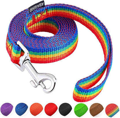 AMAGOOD 6 FT Puppy/ Dog Leash, Strong and Durable Traditional Style Leash with Easy to Use Collar Hook, Great for Small and Medium Dogs (3/4 in x 6 ft(Pack of 1), Rainbow)