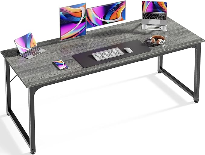 Huuger Computer Gaming Desk, 63 Inch Office Desk with Storage, Writing Work Surface for Home Office, Study, Modern Simple Style, Large Legroom, Metal Frame, Grey