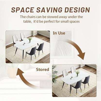 White Dining Table Set for 4, 62'' Dining Table Set for 4, Sintered Stone Dining Room Sets for 4, Easy to Assemble