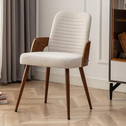 Dining Room Chairs,Mid Century Modern Kitchen Chairs,Upholstered Beige Fabric Accent Chairs,Metal Legs Wooden Desk Chairs Armless and No Wheels for Kitchen Dining Living Room,1PCS